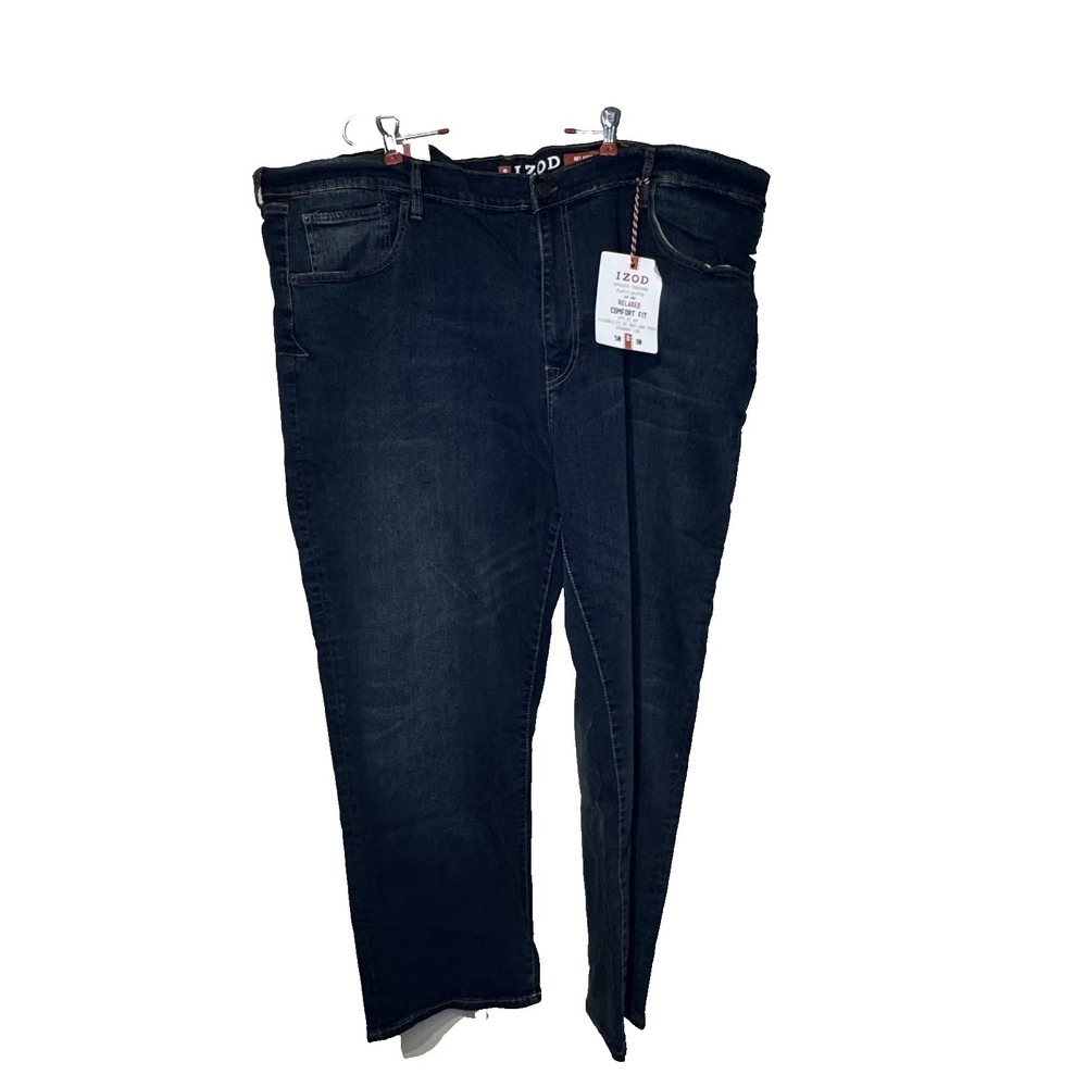 Izod Men's Jeans Relaxed‎ Comfort Fit Lexington Wash Whiskerd Denim 50X30 NWT